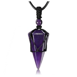 MANIFO Healing Crystal Stone Necklace Natural Gemstone Pendant Necklace Jewelry for Men (Amethyst - Black Rope)