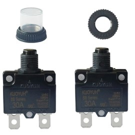 KUOYUH Thermal Circuit Breaker 30A 125/250VAC 32VDC KOUYUH Push-to-Reset (2 pack)