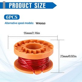 JAMSSOW 6 Pcs Replacement Strimmer Spool Compatible with Worx WA0010 WA0004,Autofeed Nylon Line for Worx WG151 WG154 WG155 WG160 WG163 WG175 WG180,1.65mm x 3.04m(6 Spool)