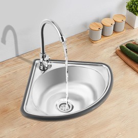 Drop Sink With Faucet and Inlet Pipe, Triangle Wall Mount Corner Stainless Steel Kitchen Sink for Kitchen Bathroom, Stainless Steel Single Bowl Countertop Basin