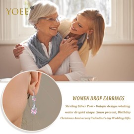 Pink Earrings Sterling Silver Drop Earrings for Women, Silver Earrings Girls Earrings, Hypoallergenic Earrings Tourmaline Earrings October Birthstone Jewellery Gift for Birthday Christmas Anniversary