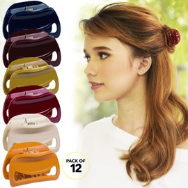 RC ROCHE ORNAMENT 12 Pcs Womens No Slip Grip Strong Secure Hold Solid Barrette Teeth Claw Jaw Clamp Beauty Fashion Girls Ladies Classic Plastic Accessory Clip, Small Classic Multicolor