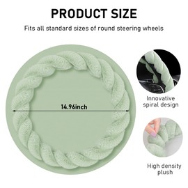 KVAEY Fluffy Car Steering Wheel Cover, 15 Inches Anti-Slip Round Fuzzy Winter Steering Wheel Protector, Soft Warm Plush Steering Wheel Cover for Women Girls, Car Accessories (Green)