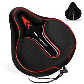 New Bike Seat Cover for Men & Women Comfort, Large Bike Seat Cushion Cover, Padded Seat Cover, Soft Bicycle Seat Covers for MTB, Exercise Bikes, Indoor and Outdoor Cycling(Red)