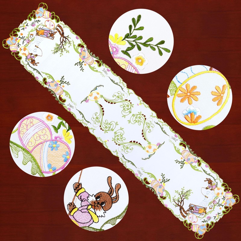 Simhomsen Embroidered Easter Bunny Table Runner (14 × 34 Inches)