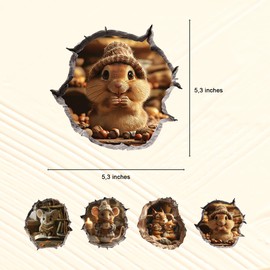 Pack 4 3D Mouse Hole Wall Decal for Boys Children Girls Kids Room Decor Bathroom Reading Coffee Fun Baby Nursery Bedroom Home Decoration Cute Animal Large Vinyl Realistic Stickers