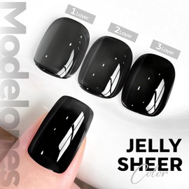modelones Jelly Gel Nail Polish Black Sheer Neutral Translucent Black Gel Polish Soak Off U V LED Nail Lamp Glassy 15 ML
