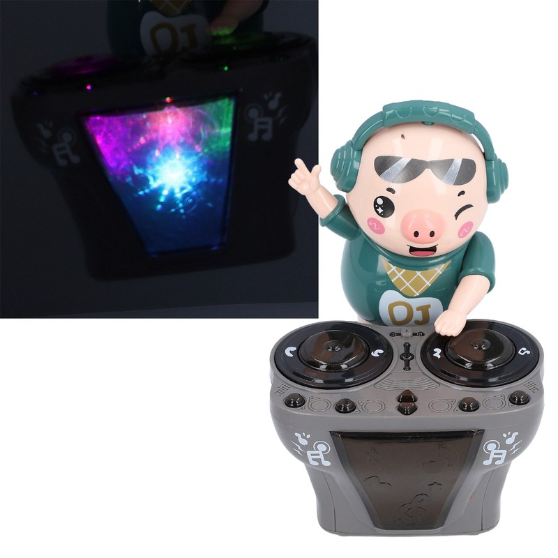 Electronic Dancing Piglet Toy DJ Style Automatic Rotating Disc Light