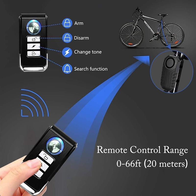 Bike Alarm with Remote 2 Pack, 113dB Wireless Anti-Theft Vibration