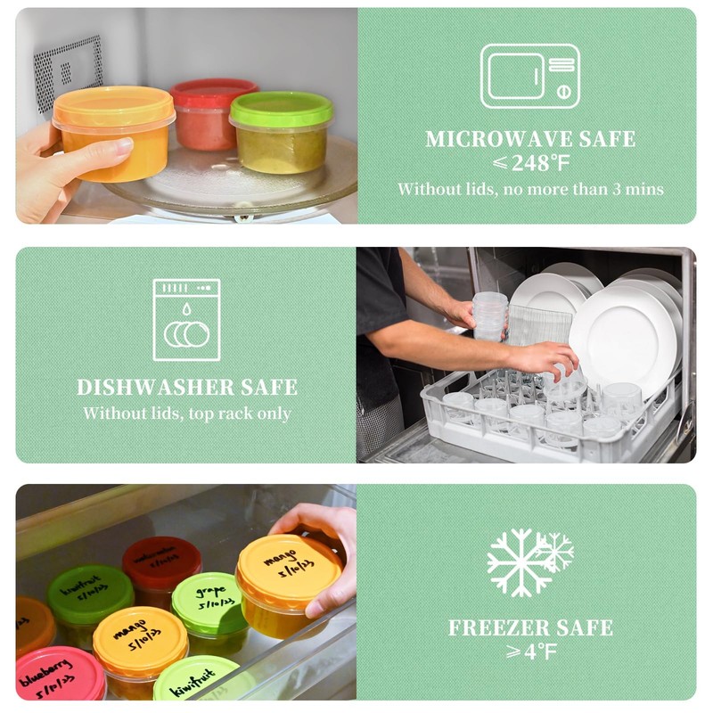 TOFLEN 8 oz Small Plastic Freezer Containers, 6 Pcs, Multicolor