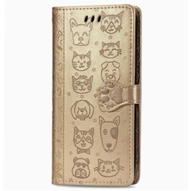 LEMAXELERS Oppo Reno 2Z Hülle,Oppo Reno 2Z Handyhülle Niedlich Katze Hund Blumen Flip Case PU Leder Cover Magnet Schutzhülle Tasche Ständer Handytasche für Oppo Reno 2Z,SD Cat Gold