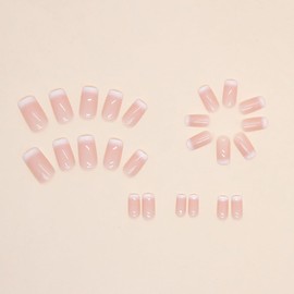 Cubahop 24 Pieces French Short Square Pink Gradient Nude Rhinestones Press On False Nails for Women and Girls