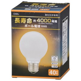 Ohm (OHM) LB-GL9640K-WN 06-0862 Electric Incandescent Incandescent Bulb Ball Bulb Filament Bulb Long Life E26 40W Shape G95 White Dimmable