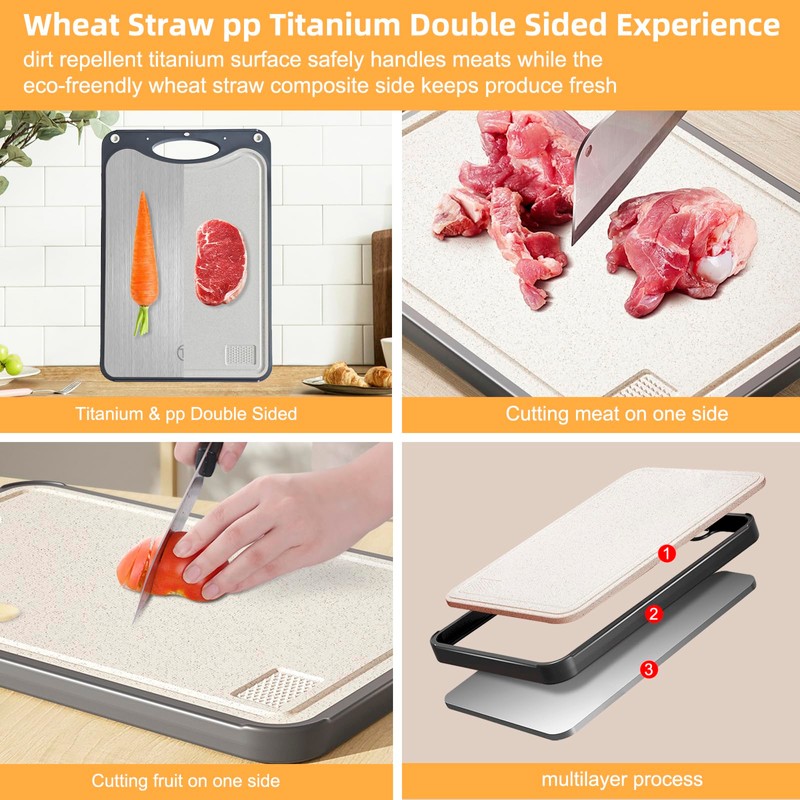 Pracfit Pure Titanium Double-sided Food-Grade Cutting Board, Lightweight and Durable