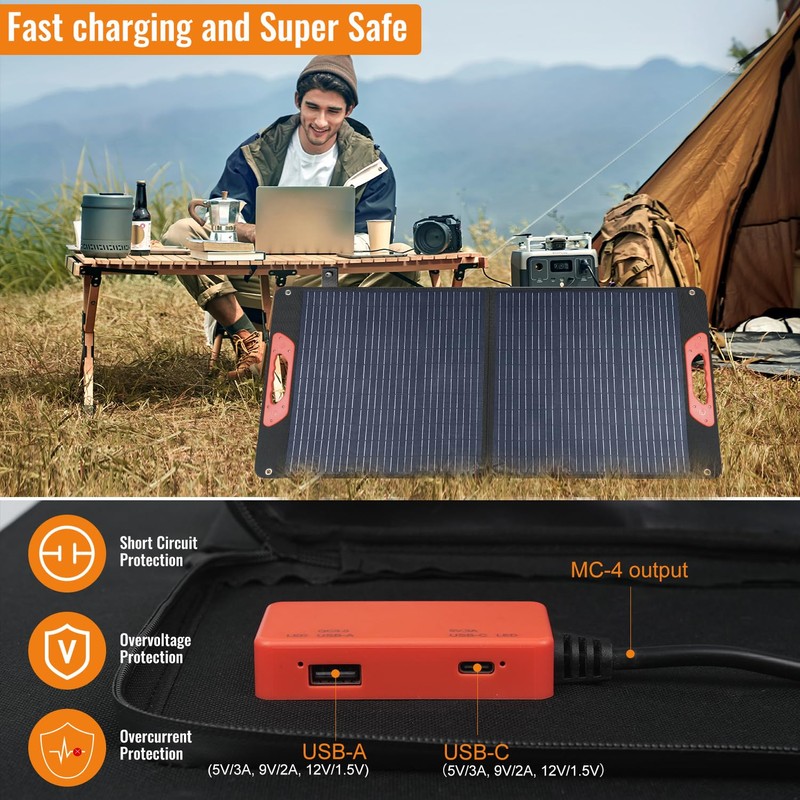 100W Foldable Solar Panel - Charger for Power Stations |