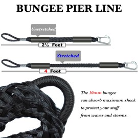 2.5FT Fender Lines 2Pcs Premium Bungee Boat Lines with 316 Stainless Clip for Boat Bumper/Boat Fender Boat Accessories for Mooring for Jet Ski, SeaDoo, Yamaha WaveRunner Dinghy 2.5~4ft(Black)