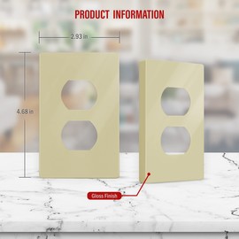 ENERLITES SI8821-I Duplex Outlet Receptacle Cover, Screwless Wall Plate, Standard Size, 1-Gang 4.68" x 2.93", Unbreakable Polycarbonate Thermoplastic, UL Listed, SI8821-I-10PCS, Ivory, 10 Pack
