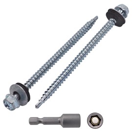 SKIR'CO (Pack of 60) Galvanised Roofing Screws 4.8 x 90mm Self Drilling Screws with EPDM Sealing Washers Sheet Metal Hex Bolt