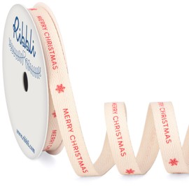 Ribbli Christmas Cotton Ribbon Natural Twill Tape Cotton with Red Merry Christmas and Snowflak Farmhouse Rinbbon Use for Gift Wrapping Baking Crafts Home Decor-3/8 Inch x 10 Yard