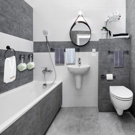 6 Pieces Matte Black Bathroom Hardware Accessories Set 16&23.5 Inch Towel Bar Toilet Paper Holder Hand Towel Ring Towel Hooks SUS 304 Stainless Steel, Bathroom Accessories Kit, Heavy Duty,Wall Mounted