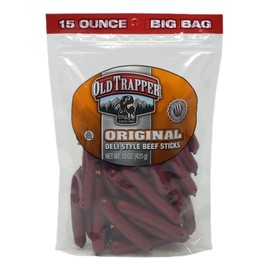 Old Trapper Original Deli Style Beef Sticks - 15 oz Big Bag - Naturally Smoked Beef Sticks - Choose a 2 Pack or 3 Pack - Comes in Resealable Bags (3 Pack)