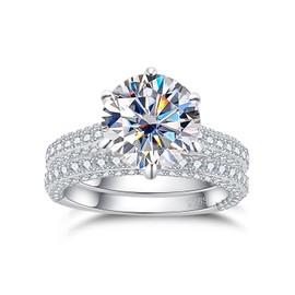 Gobaalele 4ct Cubic Zirconia Round Cut Wedding Ring Set, 5A Grade CZ Simulated Diamond Engagement Ring Bridal Set for Women, 925 Sterling Silver Promise Anniversary Ring Size 5