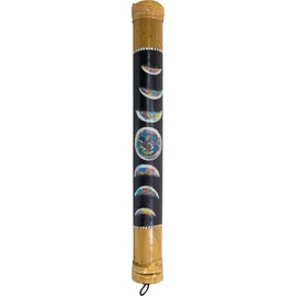 16" Handmade & Painted Bamboo Rainstick Moon Phases Ethically made in Bali