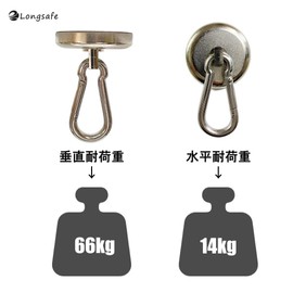Super Strong Magnetic Hook, Carabiner, Neodymium Magnet, Strong Magnet, Vertical Load Capacity, 144.3 lbs (66 kg), Stainless Steel, Magnet, Rustproof, Waterproof (42 mm) (Set of 4) (CARA424)