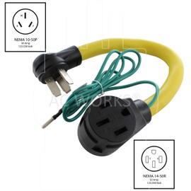 AC WORKS RV/EV 14-50R 50-Amp Adapter (3-Prong 50A Range Outlet to 50A RV/EV)