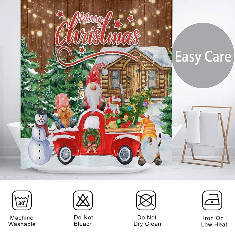 Hnmdmyi Christmas Shower Curtain, 180 x 200 cm, Cute GNOME