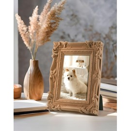 FOLKOR 5x7 Picture Frame for Art Prints Posters, Small Decorative Frame with Real Glass/Stand, Ornate Memorial Frame Gift for Wedding Baby Shower Retirement (Brown)