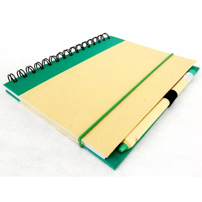 Sweda Recycled Notebook & Pen Set, Green & Beighe, Wire