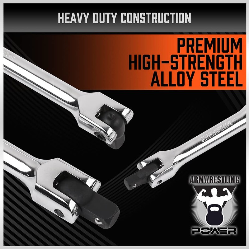 HORUSDY 3-Piece Breaker Bar Set with 180° Rotatable Head, 1/4'',