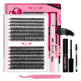 PRO DIY Eyelash Extension Kit, Individual Eyelash Kit with 280 Pieces Cluster Eyelash Binding and Seal, Eyelash Applicator Eyelash Brush for Beginners (30D + 40D-9-16 Mix Kit)