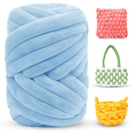 LEREATI Arm Knitting Wool 500 g Thick Wool for Hand Knitting Chunky Yarn Tube Yarn Crochet Wool Thick Yarn for Crochet Knitting, for Beginners, Blankets, Bag, Hand Knitting Yarn (Light Blue)