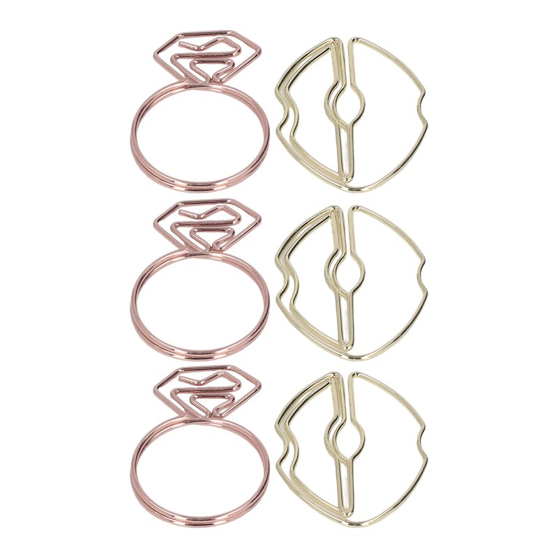 100pcs Metallic Paper Clips Lips Diamond Rings Shape Nonslip Portable