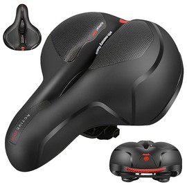 Bicycle Saddle, Yuirshion Memory Foam Bicycle Saddle, Soft, Comfortable, Breathable, Shock-Absorbing, City Bike Saddles, Ergonomic Mountain Bike Saddles, with Red Warning Stripes, Suitable for Men and