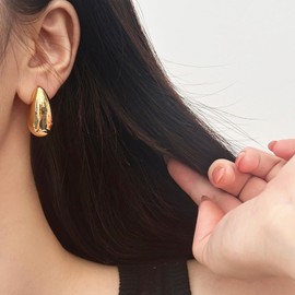 Jumcew Chunky Gold Hoop Earrings for Women,Gold Teardrop Open Hollow Hoops Earrings Thick Waterdrop Earrings Hypoallergenic Earrings Christmas earrings Fashion Jewelry Gift Gold