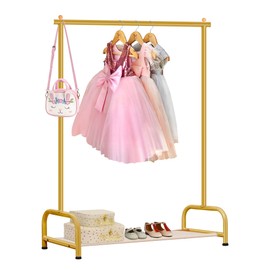 SLEEPING LAMB Baby Clothing Rack, Small Kids Clothes Rack with Bottom Storage Shelf, Child Clothes Hanger Rack for Coats, Metal Dance Costume Garment Rack for Hanging Clothes, Gold