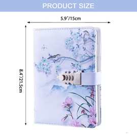 NectaRoy Lock Journal Lockable Diary, PU Leather Cover Writing Notebook with Combination Lock, Travel Journal with Lock, Diary with Card Pockets&Pen Holder, Size 210x150mm