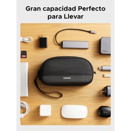UGREEN Bolsa Organizadora para Discos Duros, Estuche para Cables Cargadores Portátil con Cremallera YYK, Impermeable, Múltiples Capas para Tarjetas de Juego/Cargadores, Ligera y Compacta, S