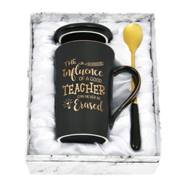 YHRJWN - Teacher Appreciation Gifts, The Influence of A Good Teacher Coffee Cup, Cool Gifts for Teachers, Teacher Gifts for Woman Men, Thank You Music Math Science Teacher Christmas Gifts 14Oz Black