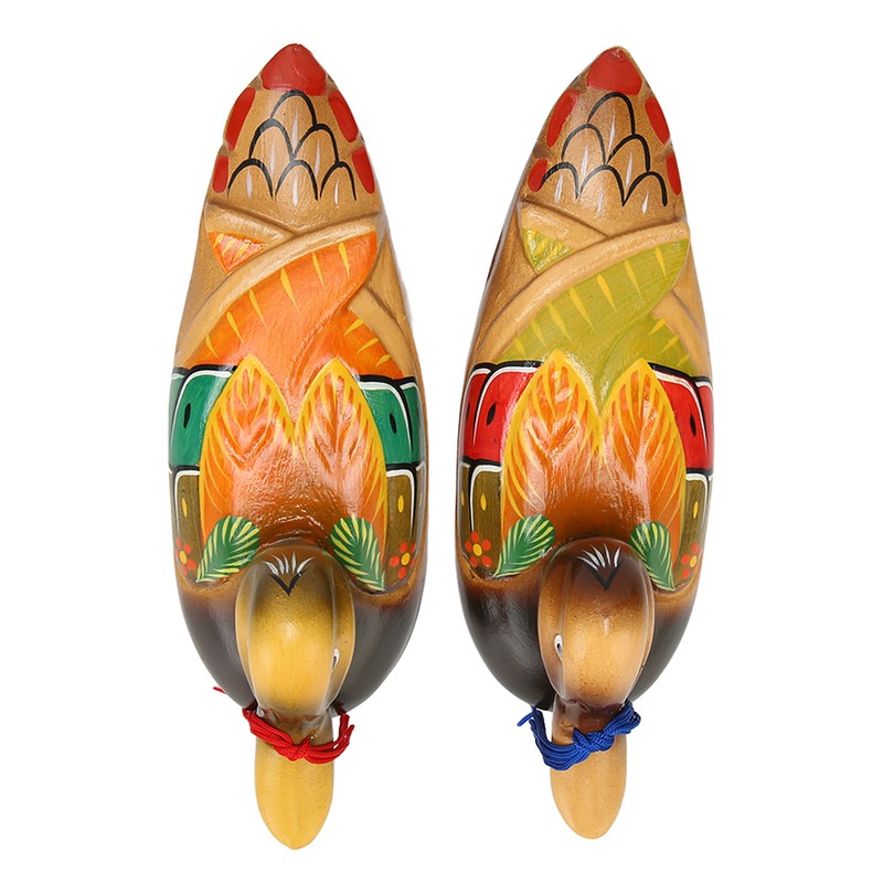 1 Pair Wooden Mandarin Duck Ornament Water Based Paint Romantic