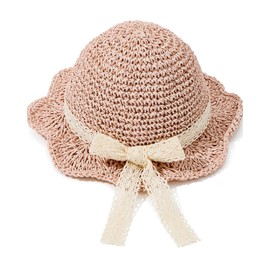 Century Star Baby Girls Straw Sun Hats for Infant Kids Summer Beach Hat for Toddler with Bow A01 Pink 6-24 Months