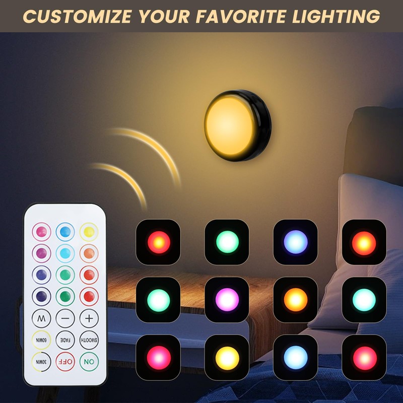 Totahow RGBW Color Changing Puck Lights with Wireless Remote -