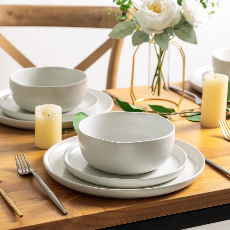 AmorArc Ceramic Dinnerware Sets, Wavy Rim Stoneware Plates and Bowls