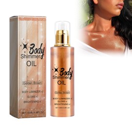 Body Shimmer Oil Face Brightener Glow Luminiser 100 ml Makeup Shine Oils Shimmering Body Glitter Oil Waterproof Durable Moisturising Liquid Body Luminiser (Golden Brown)