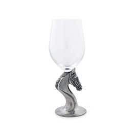 Vagabond House Wine Glass Hand-Blown with Solid Pewter Thoroughbred Horse Equestrian Stem and Base - 8.5" Tall