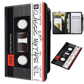 Rossy Server Books for Waitress PU Leather Waiter Book Server Wallet with Zipper Pocket Booklet Restaurant Waitstaff Organizer Guest Check Books Holder Fit Server Apron,Retro Audio Cassette