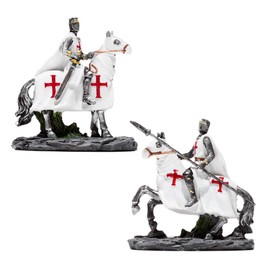 Puckator Crusader Knight on Horseback Protector - Medieval Knight Knights Toys Toy Figures Figurines Home Decor Decoration - Knights of The Past - Templar Miniature Action Figures - Resin Ornament